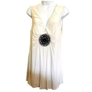 Studio Y Black White Beaded Medallion Sleeveless Flowy Shirt Blouse XL